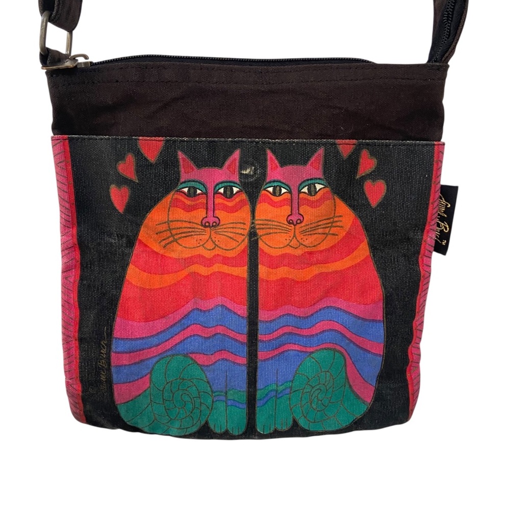 Laurel Burch Cats Feline Canvas Crossbody Purse Artsy Zip Top